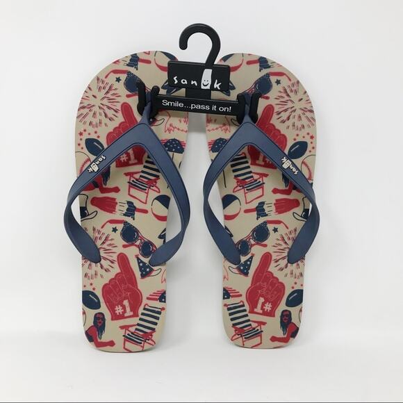 Sanuk Patriotic American Icon Patriot Flip Flop Sandals Shoes Mens 9 womens 10 - Picture 1 of 6